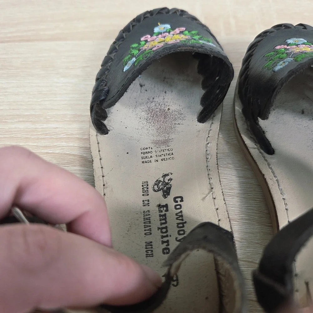 Cowboy Empire Floral Embroidered Leather Huarache Sandals Kids US 12.5 Mexico 19